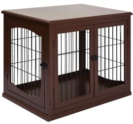 PawHut Hundekäfig für Zuhause, Hundehütte mit 2 Eingängen, Abschließbar Hundebox, Hundehaus für kleine Hunde, Braun, 58,5 x 81 x 66 cm