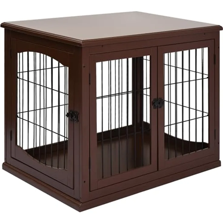 PawHut Hundekäfig für Zuhause, Hundehütte mit 2 Eingängen, Abschließbar Hundebox, Hundehaus für kleine Hunde, Braun, 58,5 x 81 x 66 cm