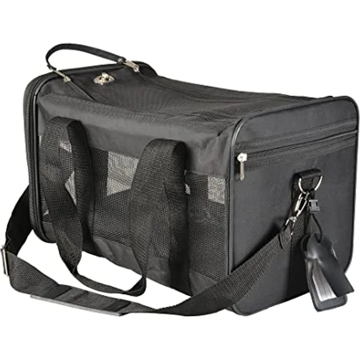 duvoplus Reisetasche Nylon S – Stabile Struktur, max. 6 kg, Belüftungslöcher, Schwarz, Hund