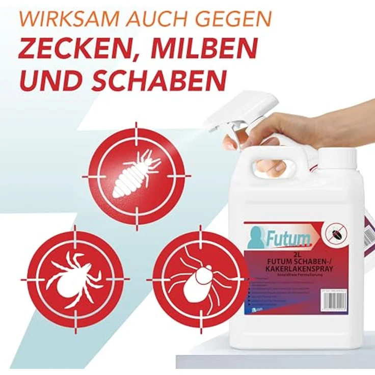 FUTUM Kakerlaken Spray, biozidfreie Formel auf Wasserbasis, 2 l, geruchsarm, brennt/ätzt nicht, für Innen- und Außenbereich – Bild 7