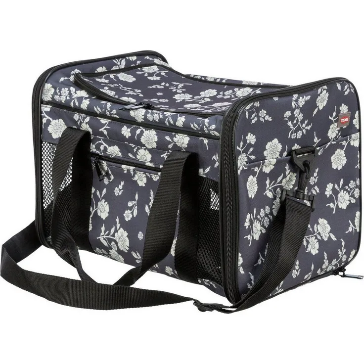 TRIXIE Hunde-Tasche Adrina, schwarz, praktische Transporttasche mit abnehmbarem Schulterriemen und integrierter Kurzleine, 26 x 27 x 42 cm, für Hunde bis 7 kg