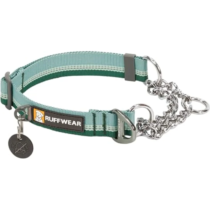 RUFFWEAR Chain Reaction Hundehalsband, verstellbar, kein Ziehen, Hundehalsband und Hundetrainingshalsband, Aluminium-D-Ring & begrenzter Schnur, reflektierendes Hundehalsband River Rock Green 14"-20" – Bild 1
