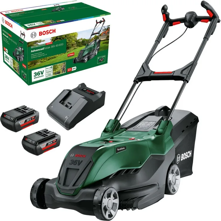 BOSCH Akkurasenmäher Akku-Rasenmäher AdvancedRotak 36V-40-650, 36Volt - Kabelloser Rasenmäher mit ProSilence Funktion und ErgoSlide Griffsystem
