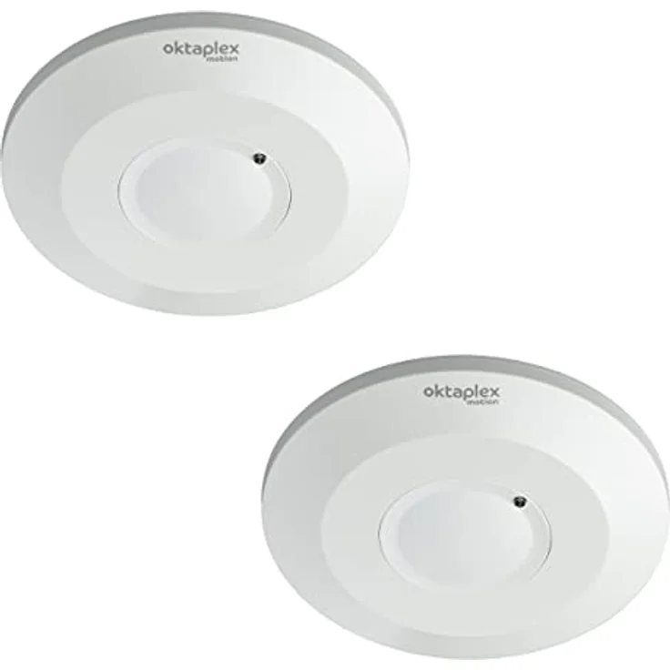 Oktaplex Ida 2er Set Decken-Bewegungsmelder flach 360° Hochfrequenz-Sensor 2-16m Reichweite 230V Präsenzmelder weiß mit Dämmerungssensor – Bild 1
