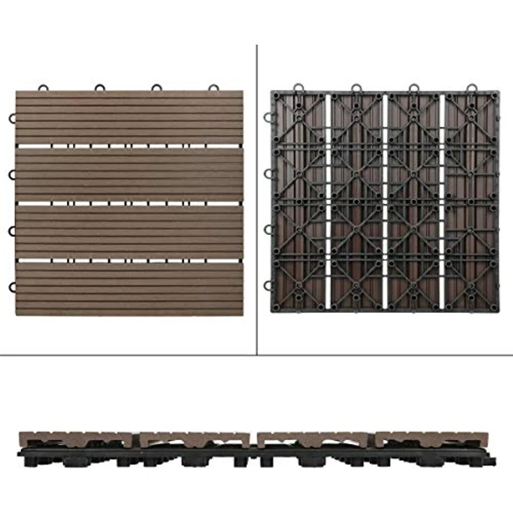 ECD Germany WPC Terrassenfliesen 30x30 cm 22er Spar Set für 2m² Dunkelbraun in Holzoptik für Garten Balkon Bodenbelag mit Drainage, Klicksystem Terrassendielen Balkonfliesen Klickfliesen Holzfliesen – Bild 2