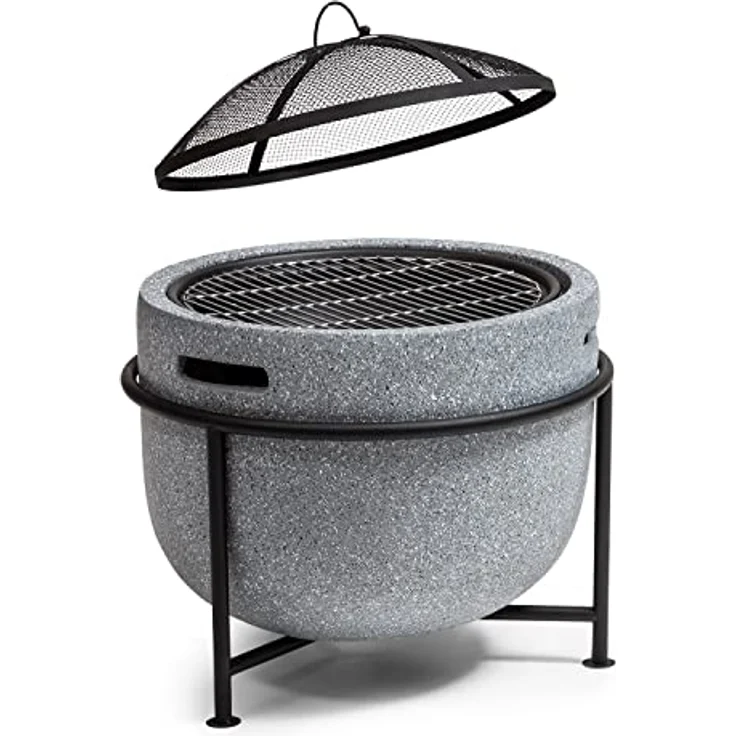 Blumfeldt Feuerschale, Tragbare Feuerstelle Outdoor mit Grillrost & Holzlagerfach, Sichere Stahlschale, 52 x 46 x 52 cm – Bild 1