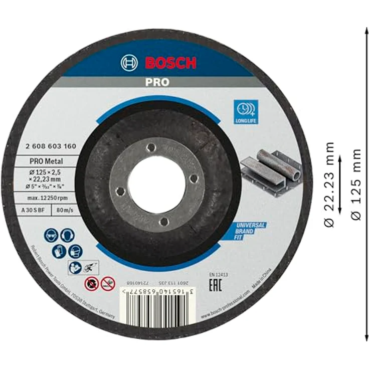 Bosch Professional Trennscheibe, mit Erhöhung, Standard, für Metall A 30 S BF, 22,23 mm, 2,5 mm, grau, 2608603160 – Bild 2