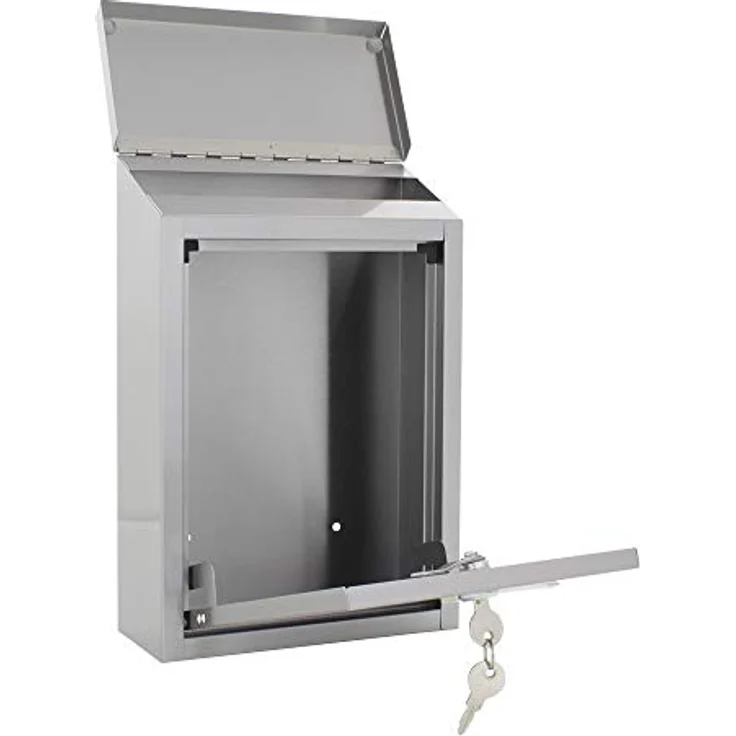 Rottner T06047 Casa INOX Design-Briefkasten aus gebürstetem Edelstahl, mit Sichtfenster, Zylinderschloss 2 Schlüssel und Schutzklappe, Inklusive Montagematerial – Bild 3