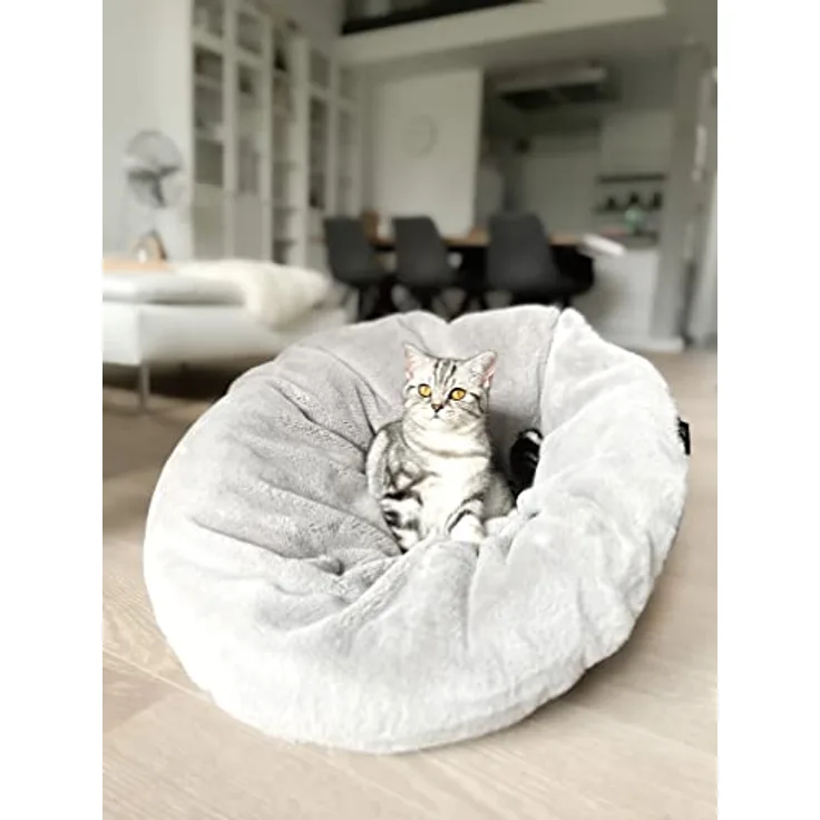 Lebon - Bella Katzenbett | Katzenhöhle | Katzenliegekissen | Kuschelweich mit 3 Funktionen| Cord-Optik & Plüsch | Ideal zum einkuscheln | Beidseitig verwendbar | Waschbar
