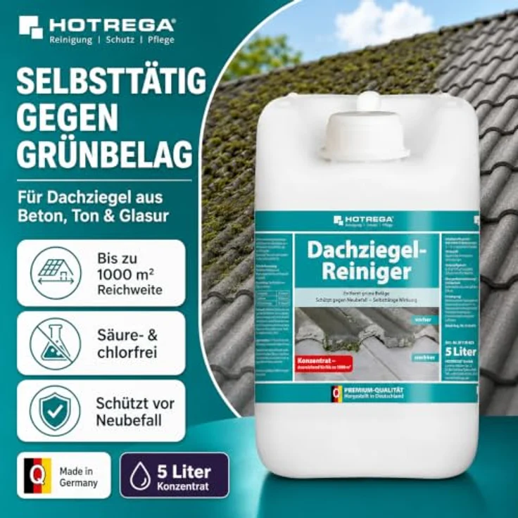 HOTREGA® Dachziegel Reiniger 5L, biologisch abbaubarer Grünbelagentferner für Beton-, Ton- und glasierte Dachziegel, säure- und chlorfrei, selbsttätig mit Langzeit-Schutz – Bild 6