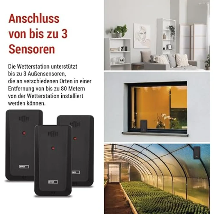 Emos Drahtlose Wetterstation E8614, Farbdisplay mit DCF-Funkuhr, Temperaturmessung von -40 °C bis +70 °C, erweiterbar mit 3 Sensoren, USB-A Stromausgang – Bild 3