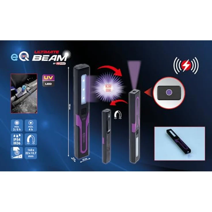 KS Tools 150.4641 eQi UltimateBEAM UV-Lecksuchleuchte 365 nm, Taschenlampe mit Lithium-Ionen-Hochleistungs-Akku, spritzwassergeschützt nach IP54, kompakte Bauform – Bild 6
