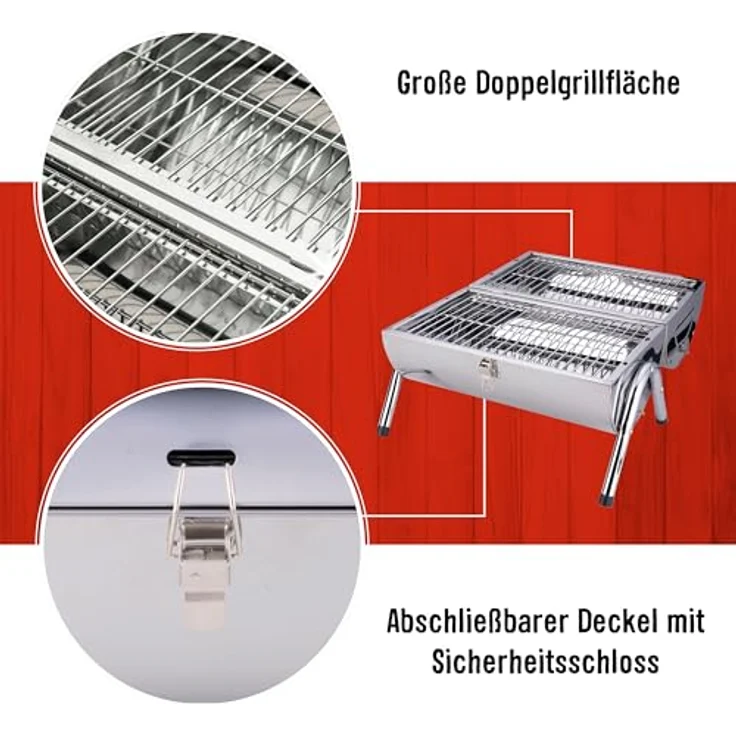 Edelstahl BBQ Holzkohlegrill Tragbarer Holzkohlegrill – Bild 5
