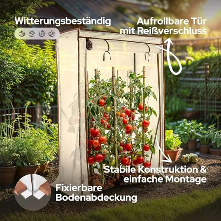 Arebos Tomatengewächshaus Foliengewächshaus | 100 x 50 x 150 cm | Stabile Konstruktion, optimale Belüftung | Gewächshausfolie, grün – Bild 2