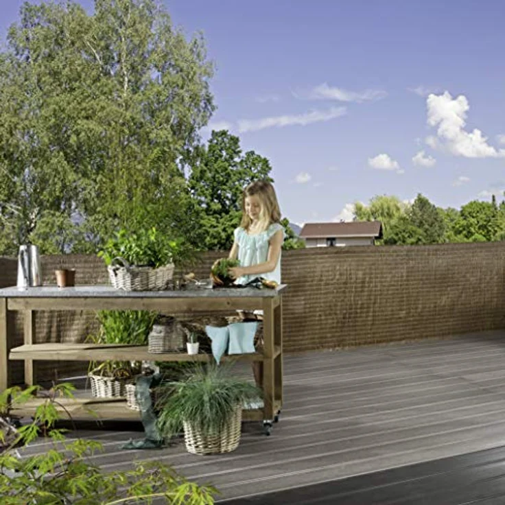 Windhager Sichtschutzm. Raffia, 90x300cm, braun, robuster Wind- und Sichtschutz in gewebter Bastoptik, wetterfest aus Kunststoff – Bild 3