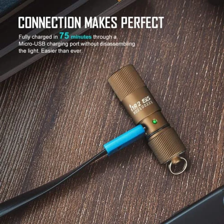 OLIGHT I1R II Mini LED Taschenlampe, Schlüsselanhänger mit 150 Lumen, wasserdicht IPX8, wiederaufladbar, Desert Tan – Bild 3