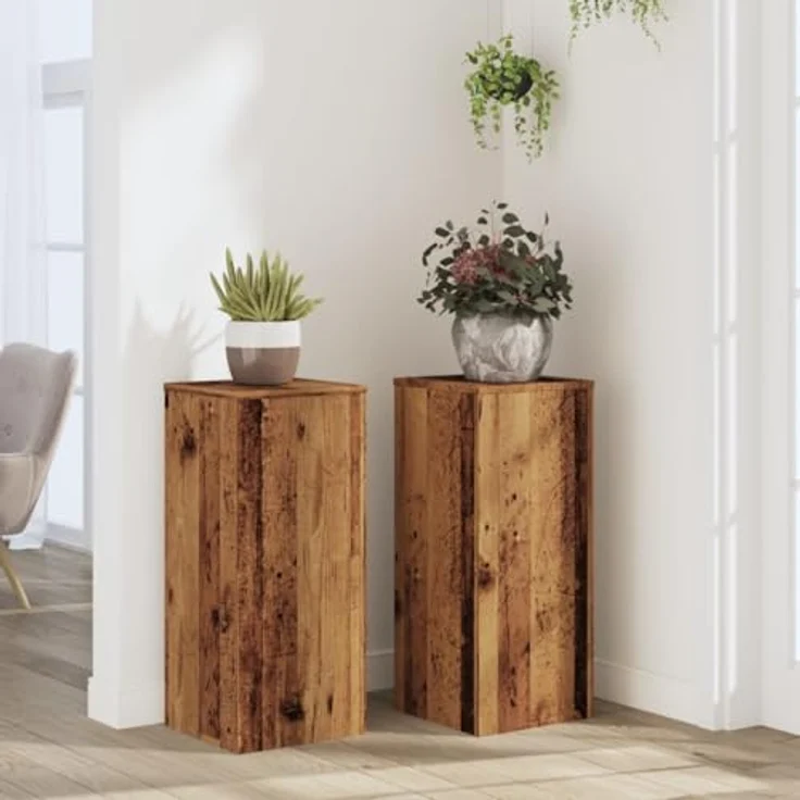 vidaXL Blumenständer Blumenständer Pflanzenständer 2 Stk Altholz-Optik 30x30x70 cm Spanplat – Bild 2