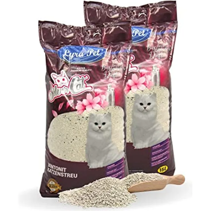 Lyra Pet® | 30 Liter Silver Cat Katzenstreu mit Aktivkohle | Duftet nach Babypuder | Feuchtigkeit Wird Absorbiert | Naturprodukt aus Bentonit | Sparsam durch Klümpchenbildung | Staubarm | Klumpstreu