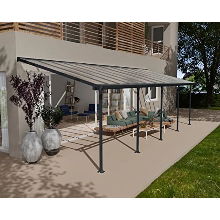 CANOPIA Aluminium Terrassenüberdachung 300x1276 cm, 8-mm-Doppelsteg-Polycarbonat, UV-geschützt, grau – Bild 3