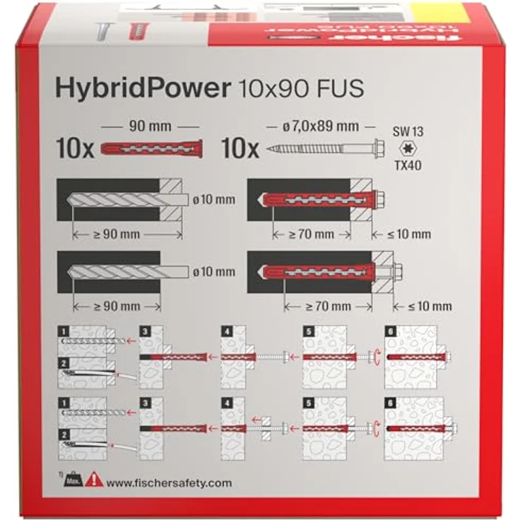 fischer HybridPower 10 x 90 FUS, Hochbelastbarer Dübel für Mauerwerk und Beton, Einfache Montage ohne Setzwerkzeug, Brandsicher – Bild 3