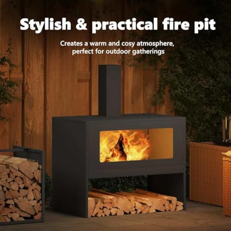 vidaXL Feuerstelle Schwarz 80 x 50 x 96 cm, Kaltgewalzter Stahl, moderne Garten- und Terrassenheizung mit offenem Design – Bild 5