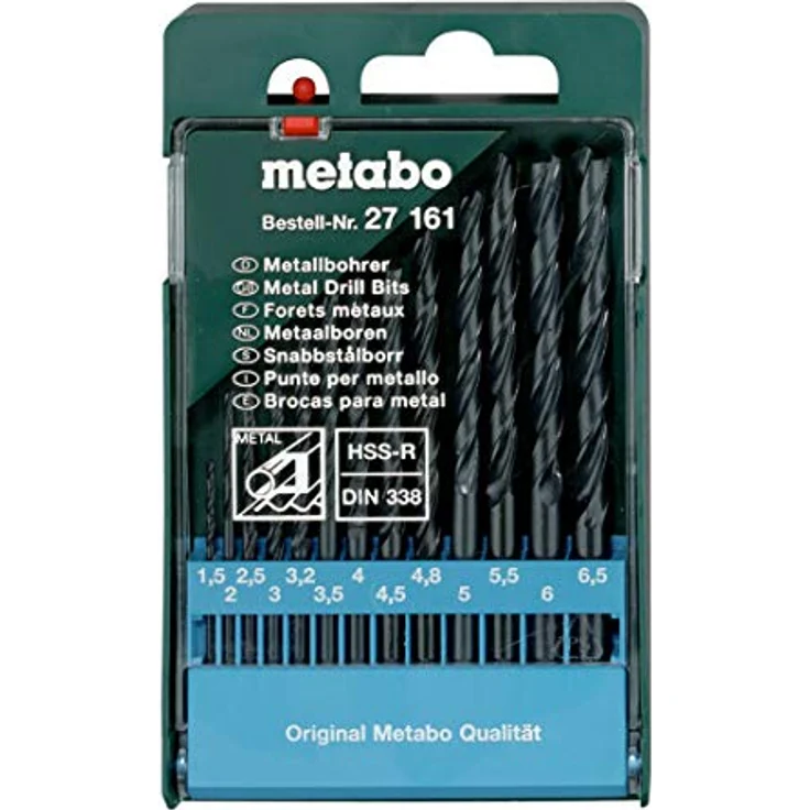 Metabo 627161000 Metall-Spiralbohrer-Set, 13-teilig, HSS-R-Bohrer für Stahl und NE-Metalle, schwarz – Bild 1