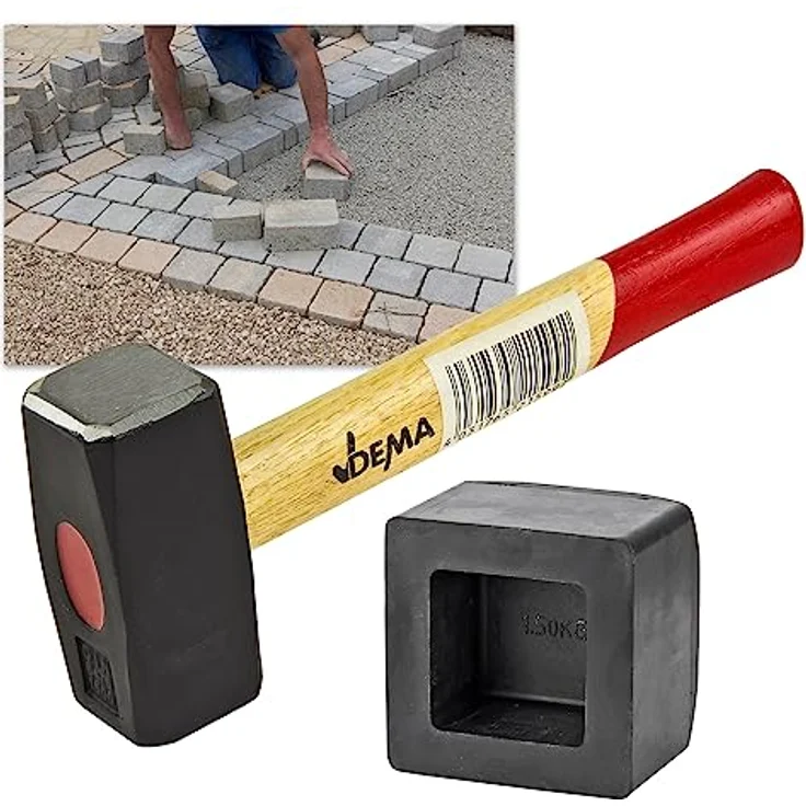 DEMA Hammer Pflasterhammer PH 1500, 2in1 Werkzeug mit Holzstiel, blau – Bild 3