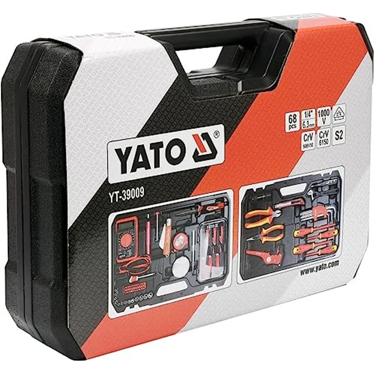 Yato Werkzeugkoffer 68 Teile, Werkzeugset aus Chrom-Vanadium Stahl, isoliert bis 1000 Volt, schlagfester Transportkoffer – Bild 3