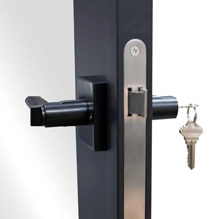inova Glastür satiniert Komplettset 830x2115mm DIN links, Türschloss Drehtür mit schwarz pulverbeschichtetem Beschlag und Zarge, kratz- und stoßbeständig – Bild 4