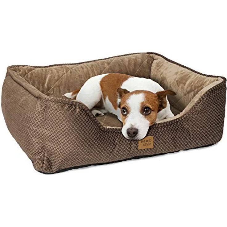 ib style® Happy Milo Hundebett | Körbchen für Hunde & Katzen | mit Reißverschluss | Größe: S | Braun – Bild 1