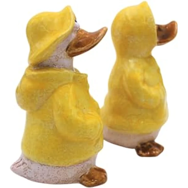 Dekohelden24 2er Set Dekofiguren, Gartenfigur Ente mit Regenmantel und Mütze, gelb, L/B/H 6 x 6 x 11 cm – Bild 5