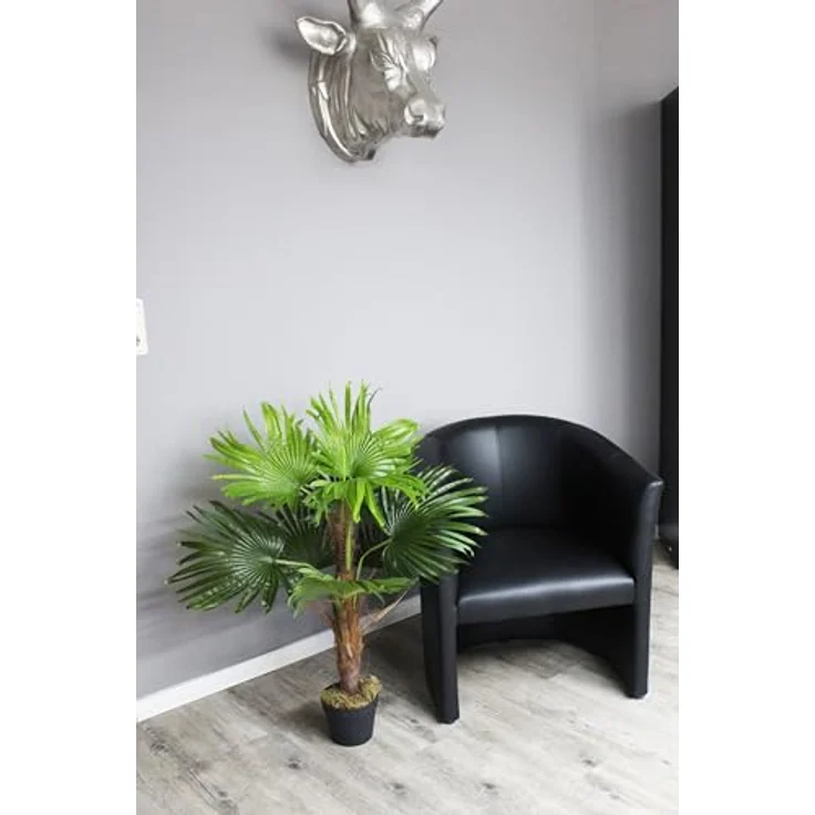 Arnusa Künstliche Fächerpalme 90 cm mit 9 Palmenwedel Kunstpalme Kunstpflanze Künstliche Palme im Topf Dekopflanze – Bild 3