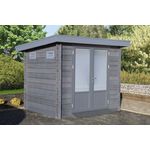 Finnhaus Wolff WPC Gerätehaus Bella 2319 28, Gartenhaus aus Holz/Kunststoff in Grau, 28 mm Wandstärke, Sicherheitsverglasung
