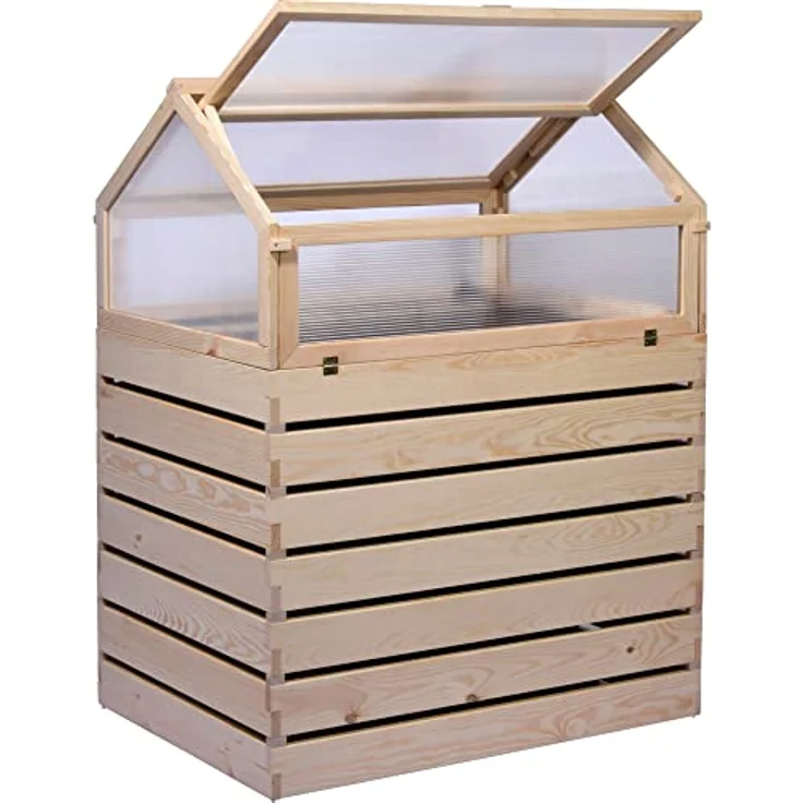 dobar® 58390FSCe XXL Frühbeet Hathi Masssivholz 500 L | Großer Pflanzkasten mit Gewächshaus | Abnehmbarer Frühbeetkasten | Anzuchthaus für Jungpflanzen | Riesen Hochbeet | 100 x 70 x 130 cm | Natur – Bild 4