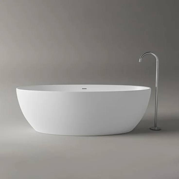 Bernstein Freistehende Badewanne TERRA, Oval, Acryl, Weiß Matt, 186x88x60 cm, doppelwandig mit mittigem Pop-Up-Ablauf, 230 Liter Füllmenge – Bild 5