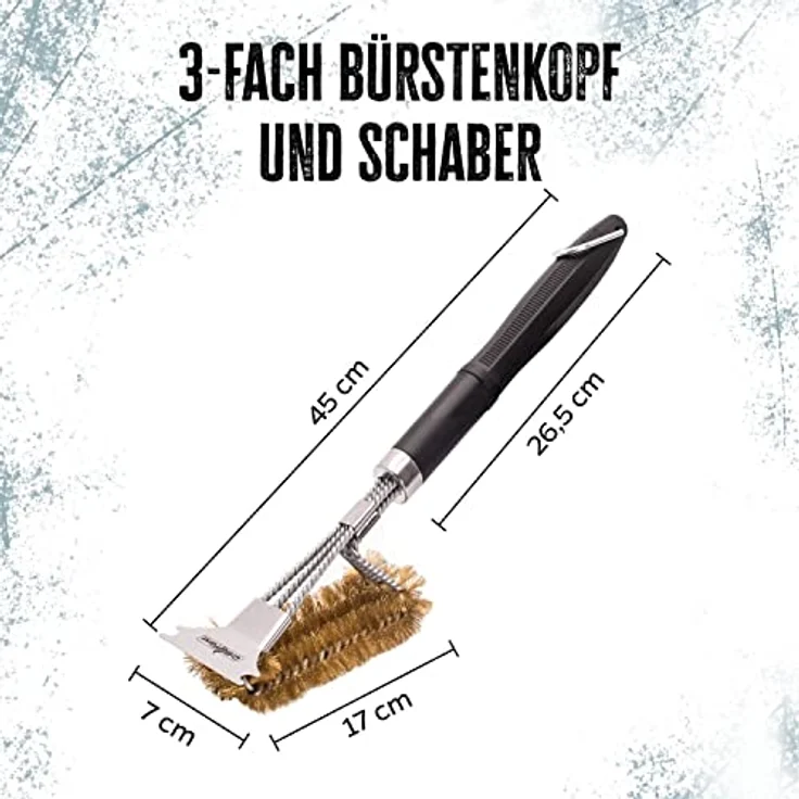 Grillfürst 2X Premium Grillbürste mit Messing Borsten, 45 cm - Grill Reinigungsbürste für Grillrost, Grillrost Bürste mit langem 3-Fach Bürstenkopf und Schaber – Bild 3