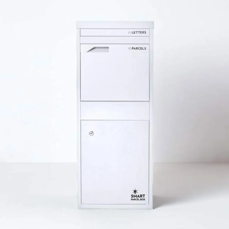 Smart Parcel Box L weiß 42x39x103 cm, Paketbriefkasten mit Rückholsperre, für Zuhause und Unternehmen, Entnahme vorne & hinten – Bild 3
