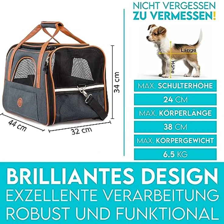 HUND IST KÖNIG® Hundetasche Katzentasche bis 6,5kg - robust & formstabil | Hochwertige Hundetragetasche | Transporttasche Katze - faltbar & leicht zu verstauen | Hundebox Auto Transportbox Katze – Bild 2