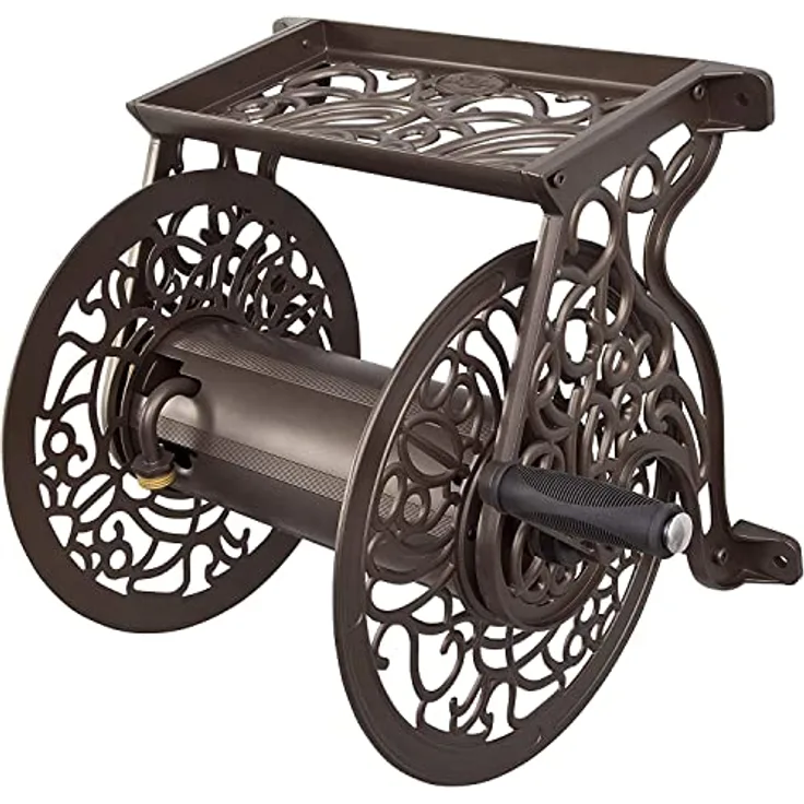 Liberty Garden 704 Gartenschlauchtrommel, dekorativ, Aluminiumguss, Wandhalterung, hält 125 Fuß von 1,6 cm (5/8 Zoll) Schlauch, Bronze