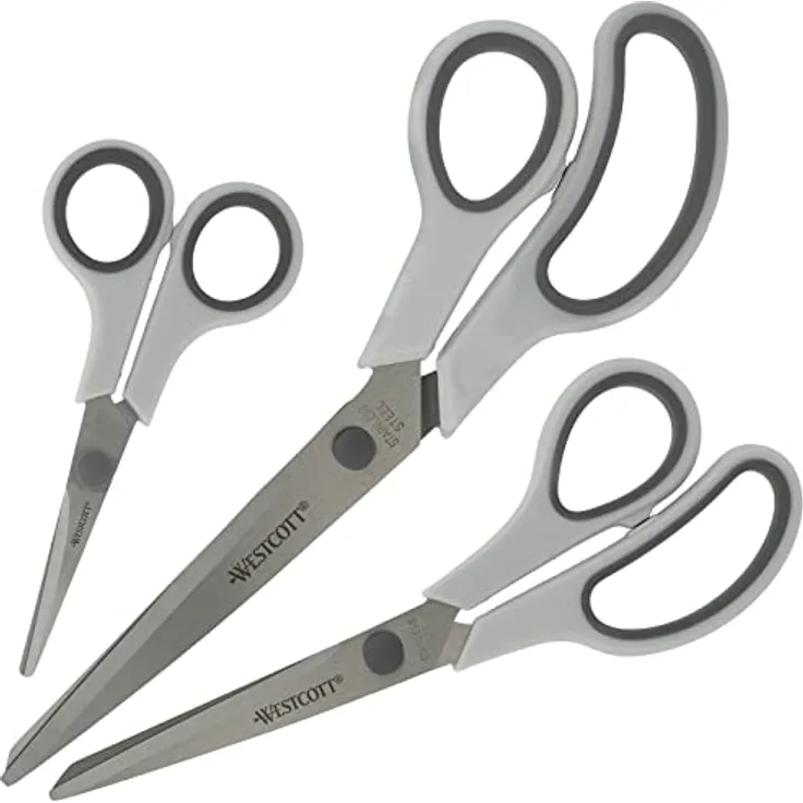 Westcott Easy Grip Scheren 3er Set, Universalscheren mit Komfort-Griff und extrascharfen Edelstahlklingen für Basteln, Haushalt, Schule & Büro, N-90030 00