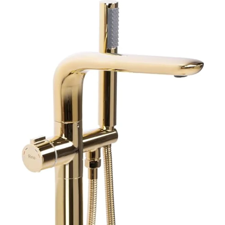 Rea CLARK GOLD Freistehende Badewannenarmatur, Einhebel Mischbatterie mit Handbrause, Messing, Gold, 920 mm Höhe – Bild 5