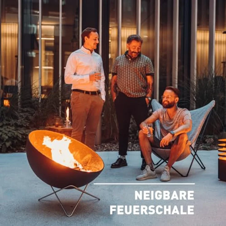 höfats - Bowl 70 Feuerschale mit Edelstahl Dreibein - raucharme Verbrennung - Feuerstelle mit Plancha Grillplatte und Grillrost nutzbar - kippbarer Feuerkorb Stahl emailliert, schwarz, Ø 70 cm – Bild 5