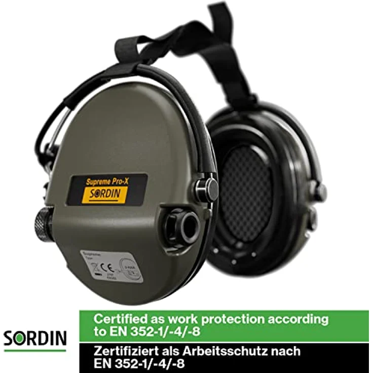 Sordin Kapselgehörschutz Supreme Pro-X, elektronischer Gehörschutz mit SordinHEAR2-Klangsystem, grün, 400 Stunden Batterielaufzeit, AUX-Eingang – Bild 5