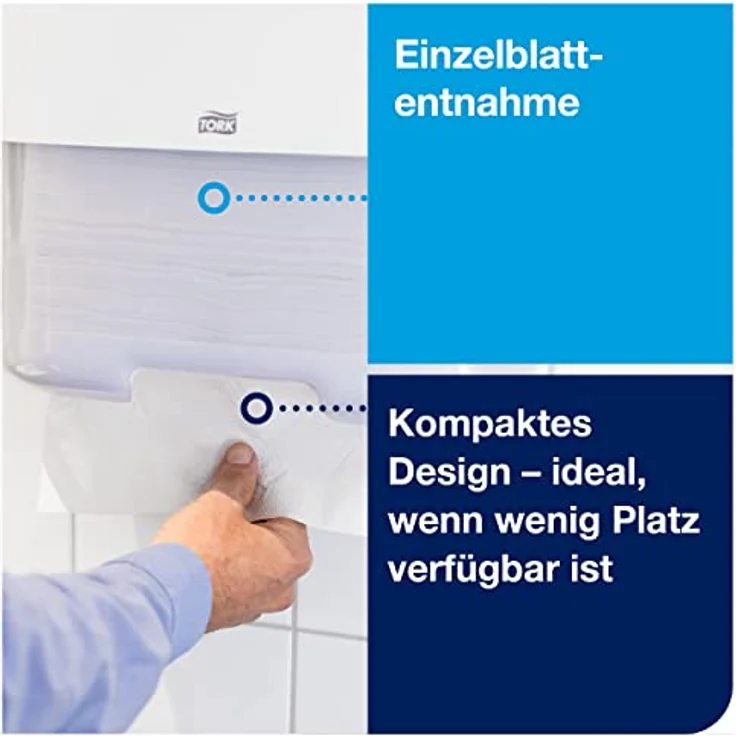 Tork Mini Spender für Zickzack und Lagenfalz Papierhandtücher 553100, Elevation Design - Kompakter H3 Handtuchspender für Falthandtücher zur Einzelblattentnahme, weiß – Bild 2
