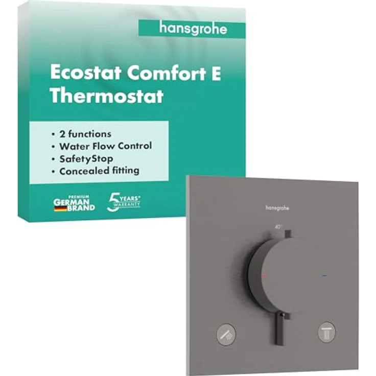 hansgrohe Ecostat Comfort E - Duschthermostat Unterputz, mit Sicherheitssperre (SafetyStop) bei 40° C, für 2 Verbraucher, Brushed Black Chrome, 33711340 – Bild 1