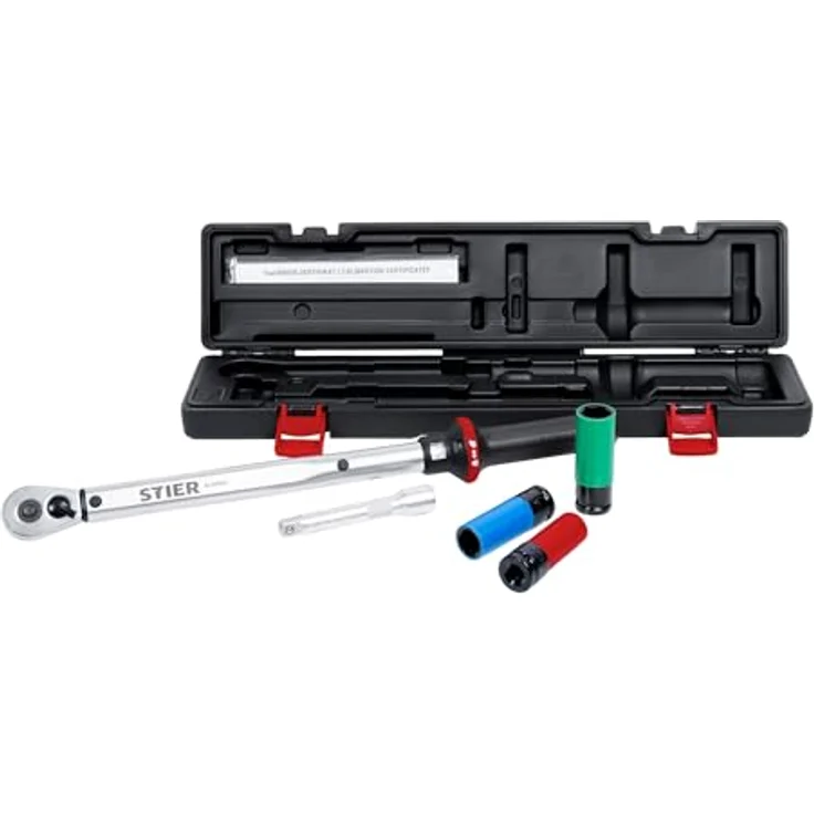 Stier Drehmomentschlüssel 1/2 Zoll, Rad-Montage-Set 40 - 200 Nm, 5-teilig mit hochpräziser Auslösegenauigkeit, Umschaltfunktion und Kalibrierzertifikat – Bild 6