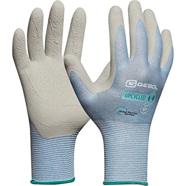 Gebol Upcycled Sensitive Arbeitshandschuhe aus recyceltem Plastik | top Fingerspitzengefühl | mit Naturkautschuk Beschichtung | Für Damen | Größe XS (Gr 6) | Hellblau | 1 Paar