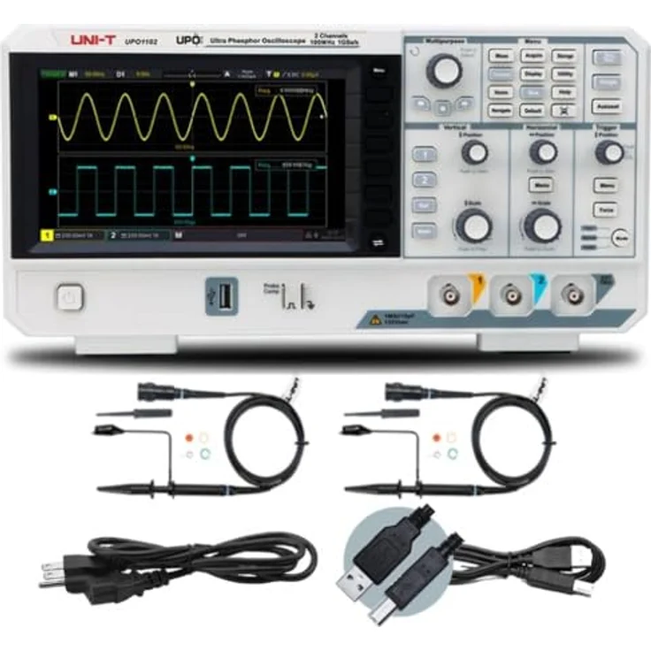 Uni-T UPO1102 Digital-Oszilloskop, 100 MHz Bandbreite, 56 Mpts Speichertiefe, mit DVM-Modul und erweiterter Triggerfunktion – Bild 1