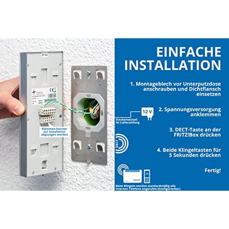 DoorLine Slim Dect Funk Schwarz Türsprechanlage, Klingel, Funkklingel, Türöffner anschließbar, Haustelefon und Handy als Gegensprechanlage, Aufputz auf Standard Unterputzdose. – Bild 6