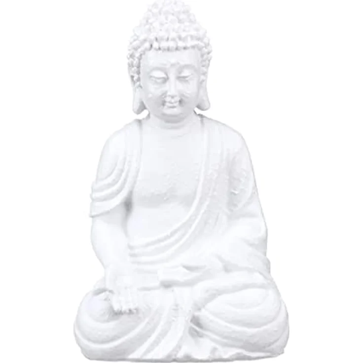 Relaxdays Buddha Figur, wetterfest & frostsicher aus Polyresin, Gartendeko, HxBxT: 30x19,5x12 cm, indoor & outdoor, weiß – Bild 1